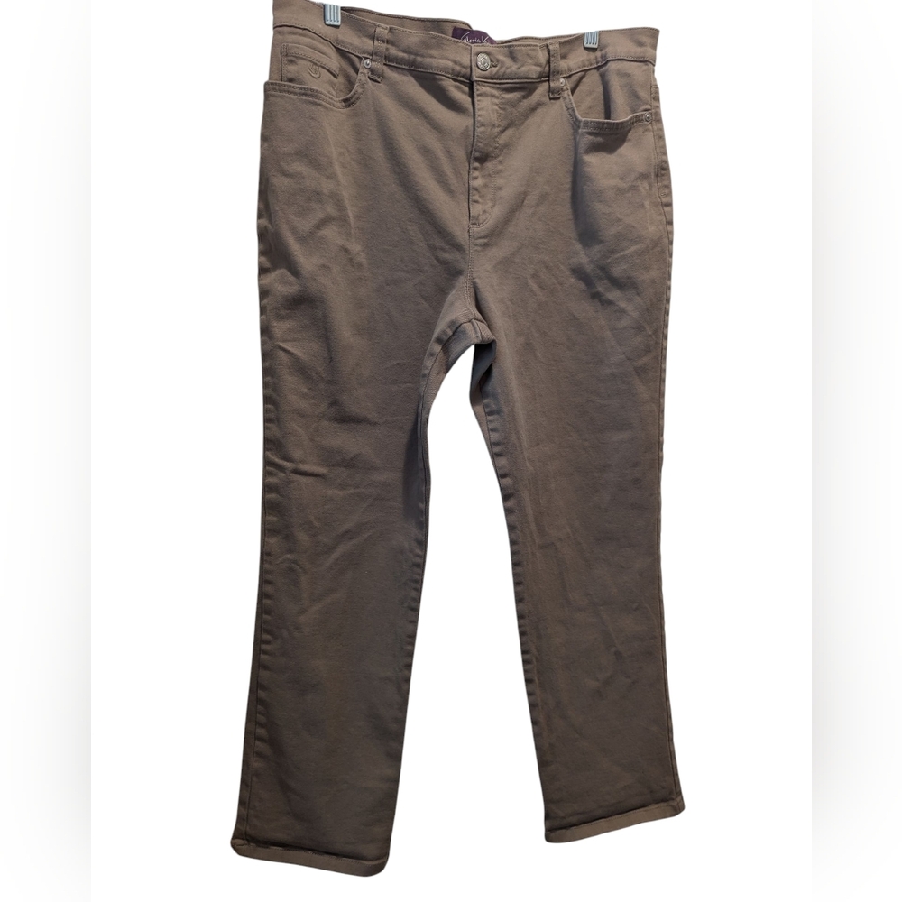 Gloria Vanderbilt Amanda Jeans Tan Brown Straight Leg Stretch Pants Sz 18 Short